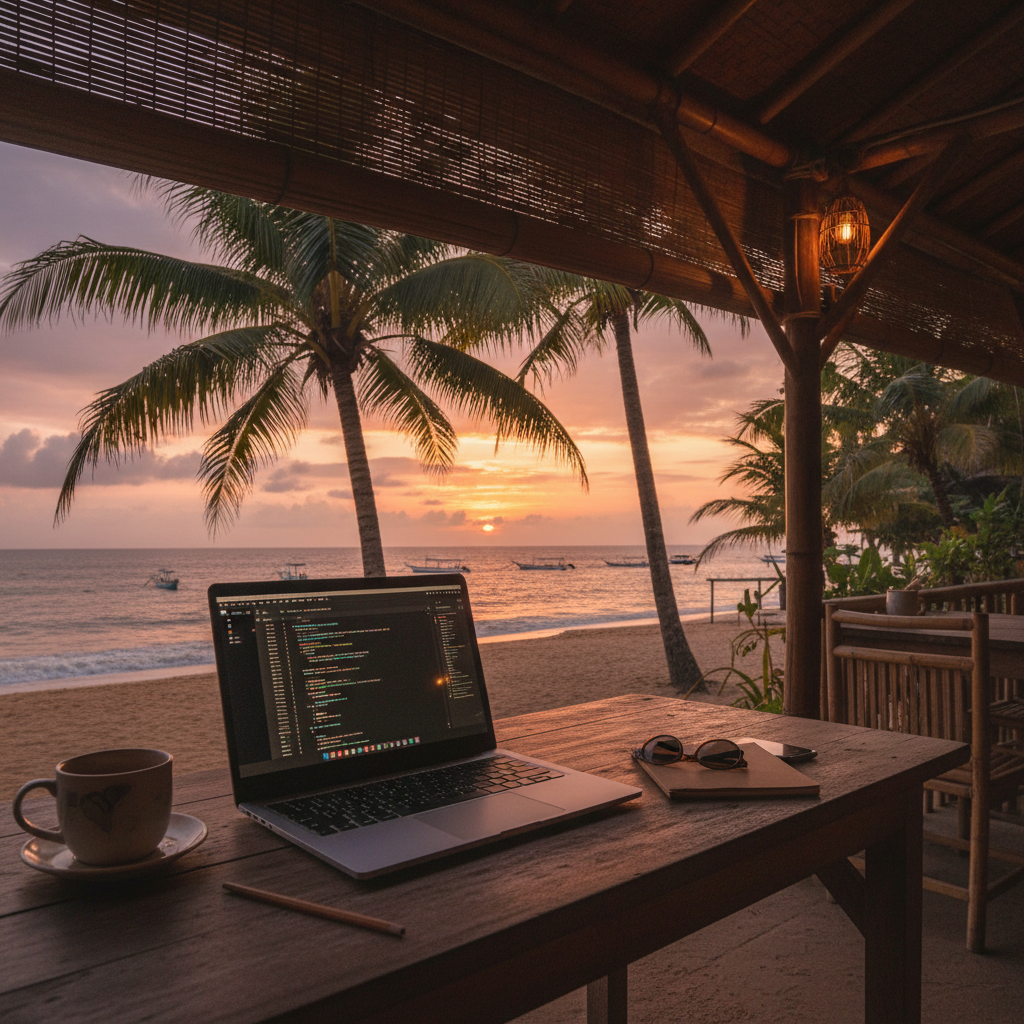 Bali beach workspace